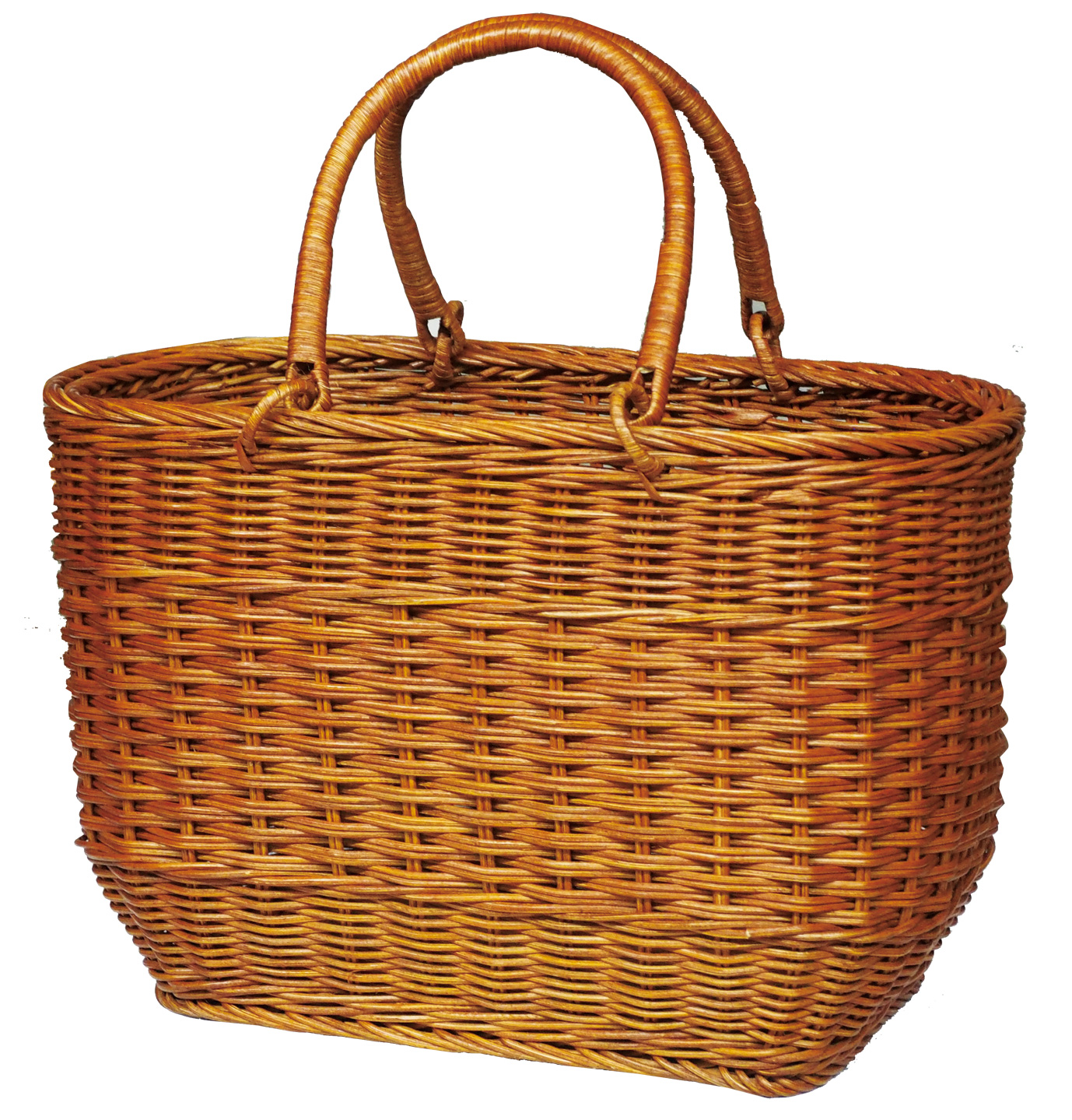 籐2本手楕円バスケット大