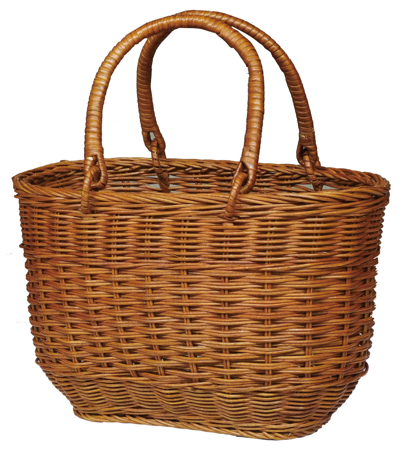 籐2本手楕円バスケット小